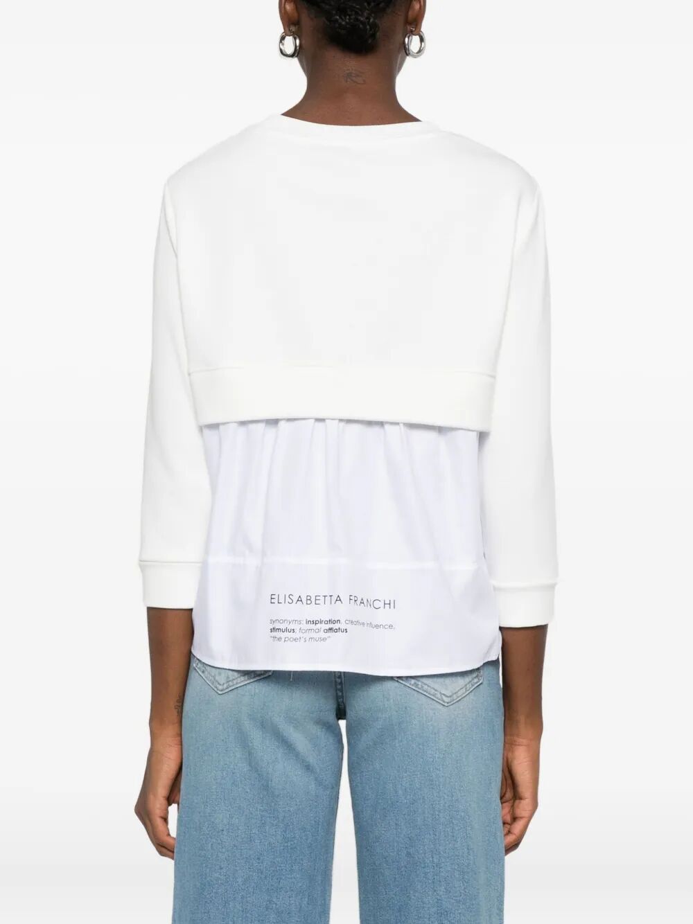 ELISABETTA FRANCHI Fleece Top with Poplin Fabric Details