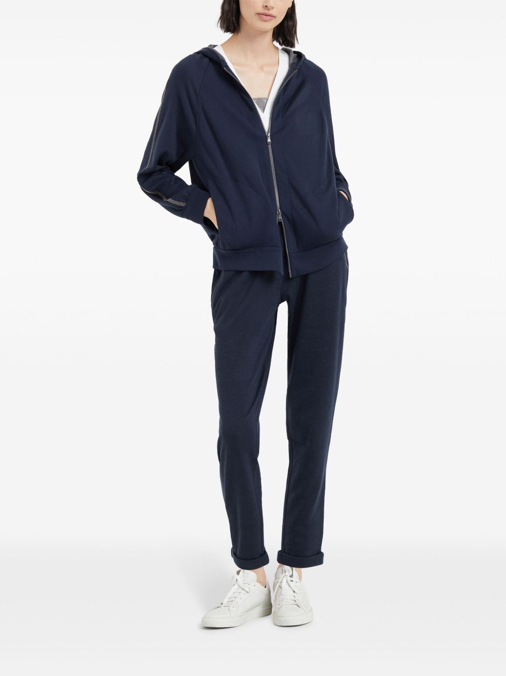 BRUNELLO CUCINELLI Womens Cotton-Silk Blend Trousers with Drawstring