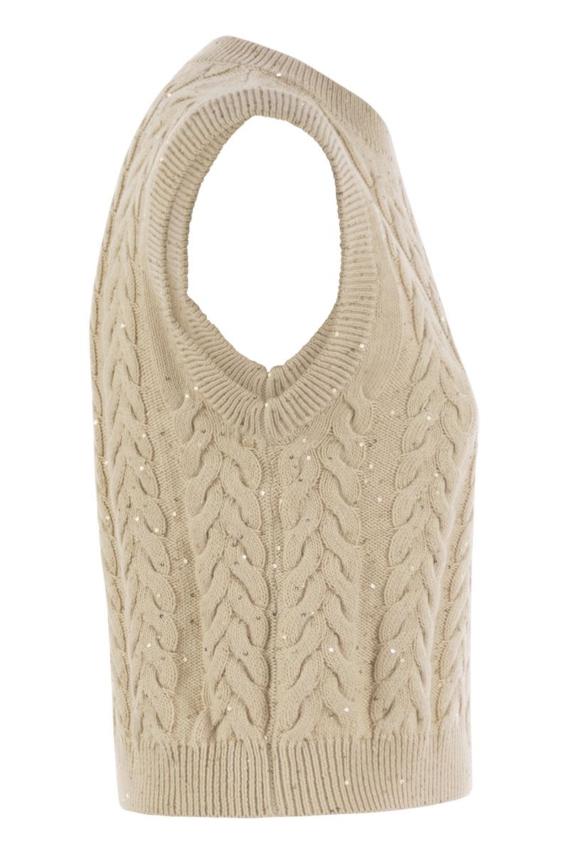 BRUNELLO CUCINELLI Dazzling Double Cable Knit Cotton Waistcoat