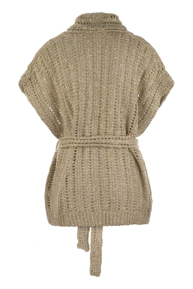 BRUNELLO CUCINELLI Dazzling Silk and Linen Perforated Rib Cardigan