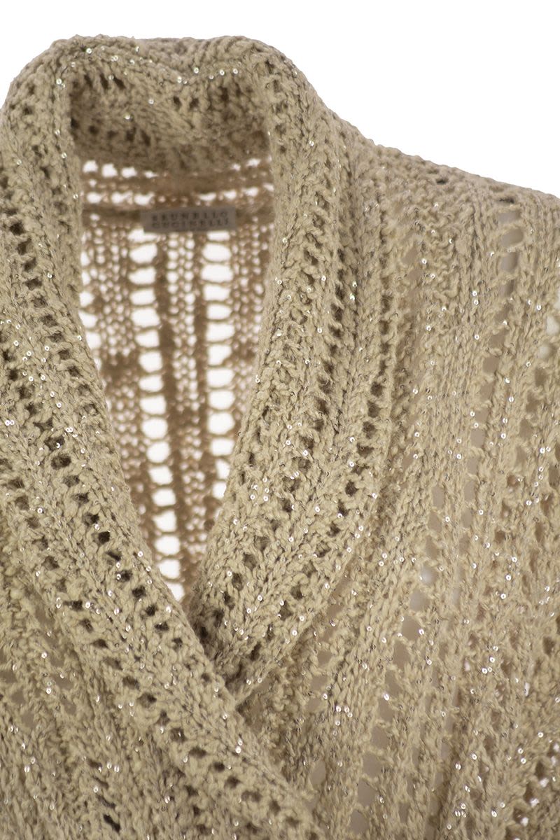 BRUNELLO CUCINELLI Dazzling Silk and Linen Perforated Rib Cardigan