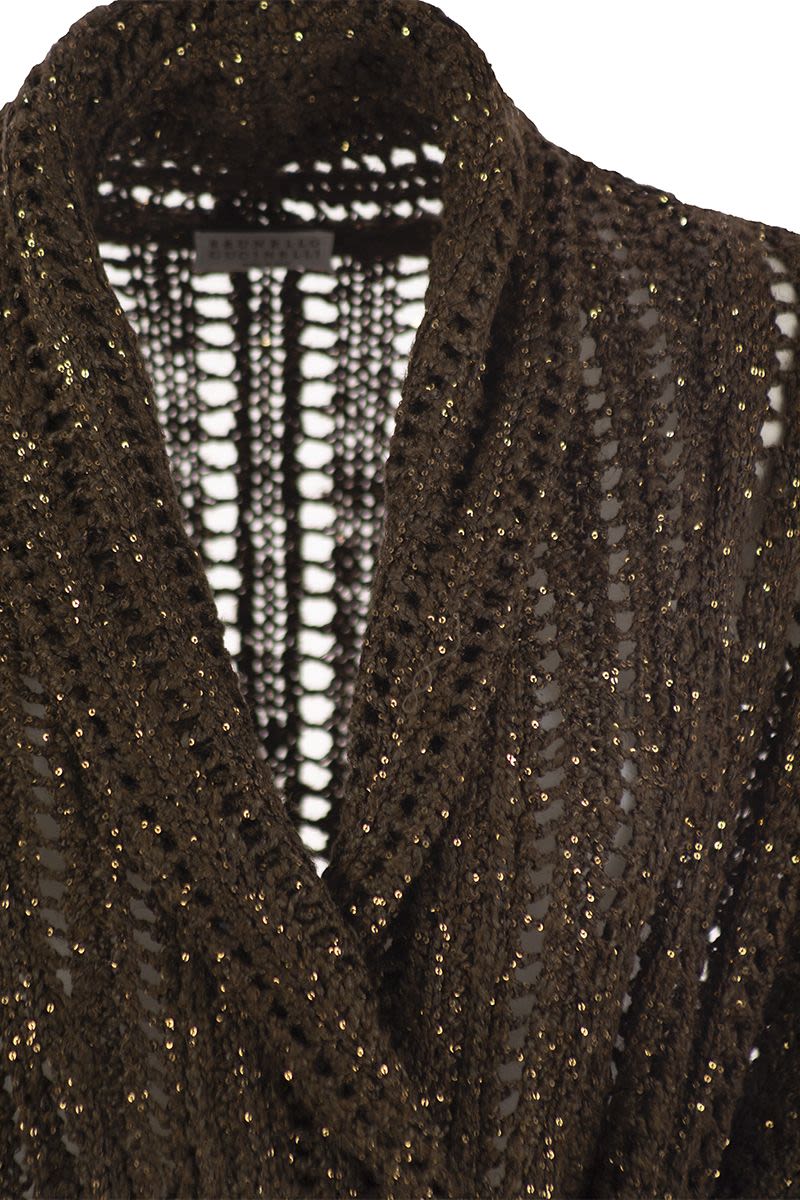 BRUNELLO CUCINELLI Dazzling Silk and Linen Perforated Rib Cardigan