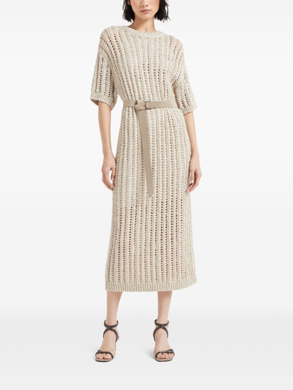 BRUNELLO CUCINELLI Belted Waist Hemp Dress for Women