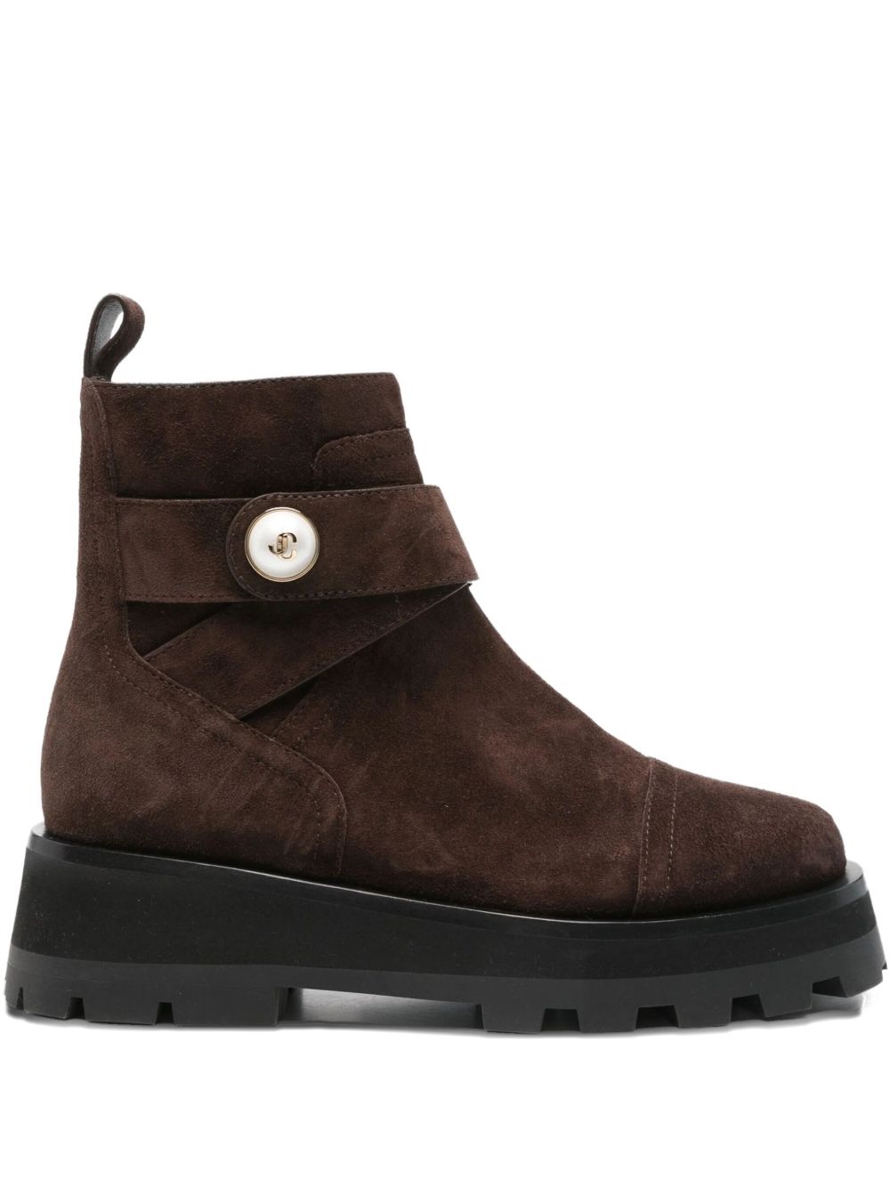 JIMMY CHOO Mini Suede Leather Boots with Pearl Embellishments