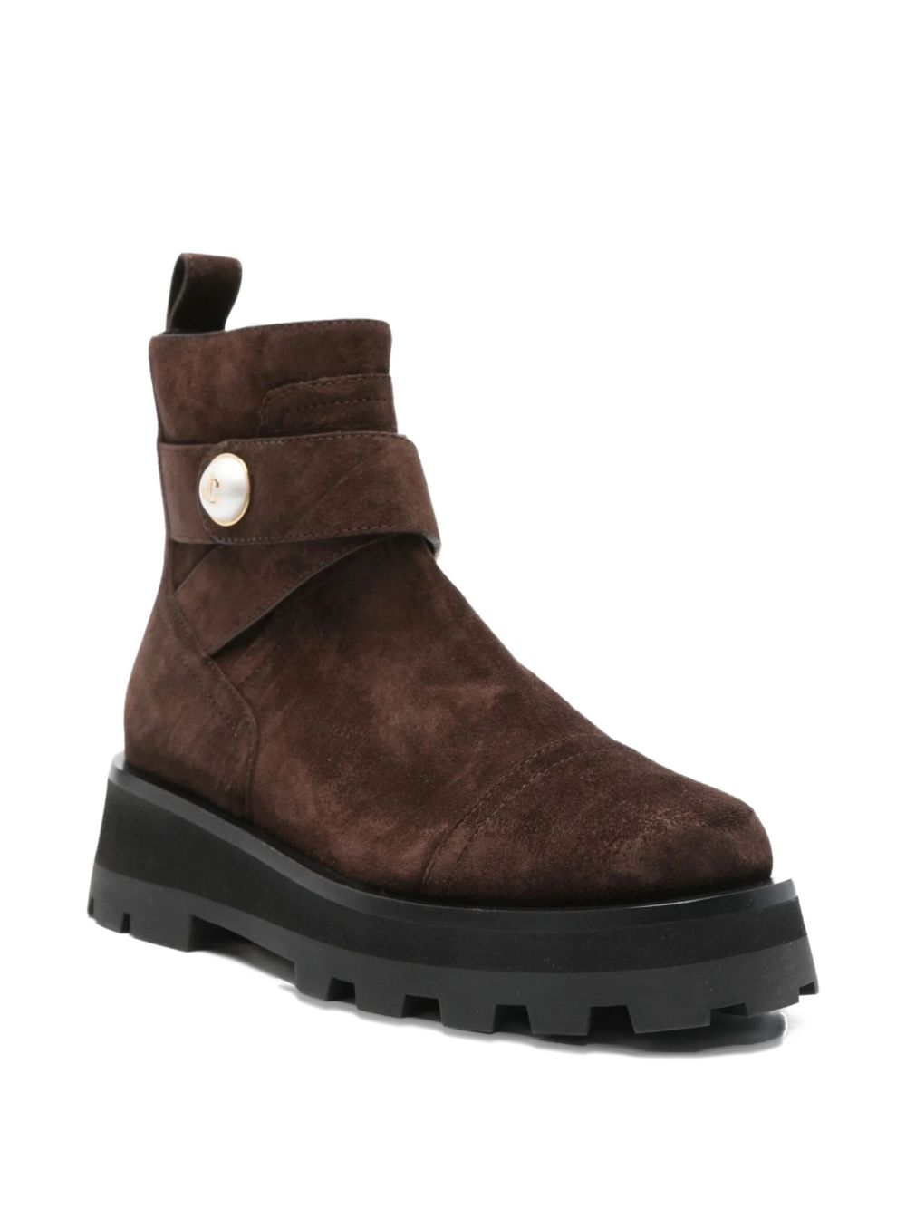 JIMMY CHOO Mini Suede Leather Boots with Pearl Embellishments