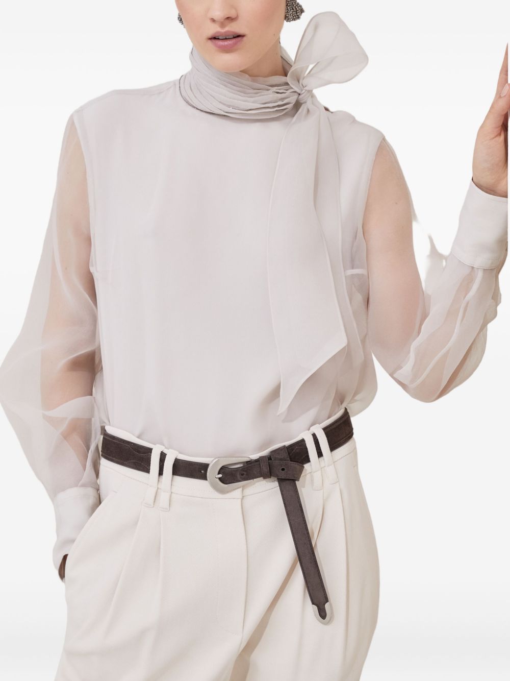 BRUNELLO CUCINELLI Silk Blouse with Long Puff Sleeves