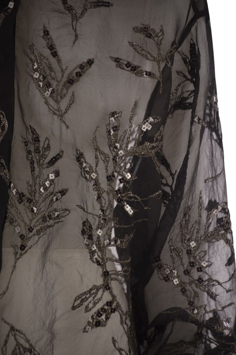 BRUNELLO CUCINELLI Crispy Silk Mini Shirt with Glistening Flora Embroidery