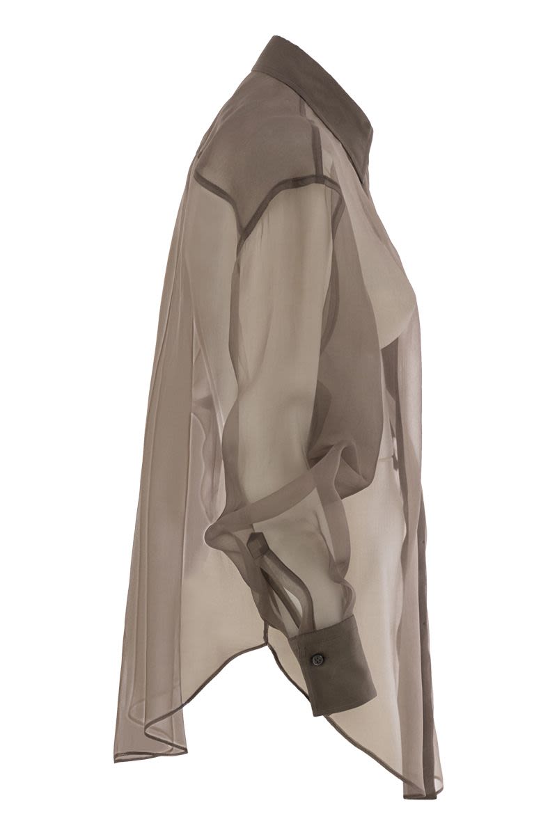 BRUNELLO CUCINELLI Crispy Silk Flora Appliqué Shirt