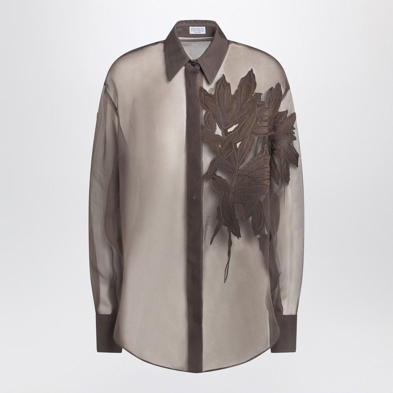 BRUNELLO CUCINELLI Silk Shirt with Floral Appliqué for Women