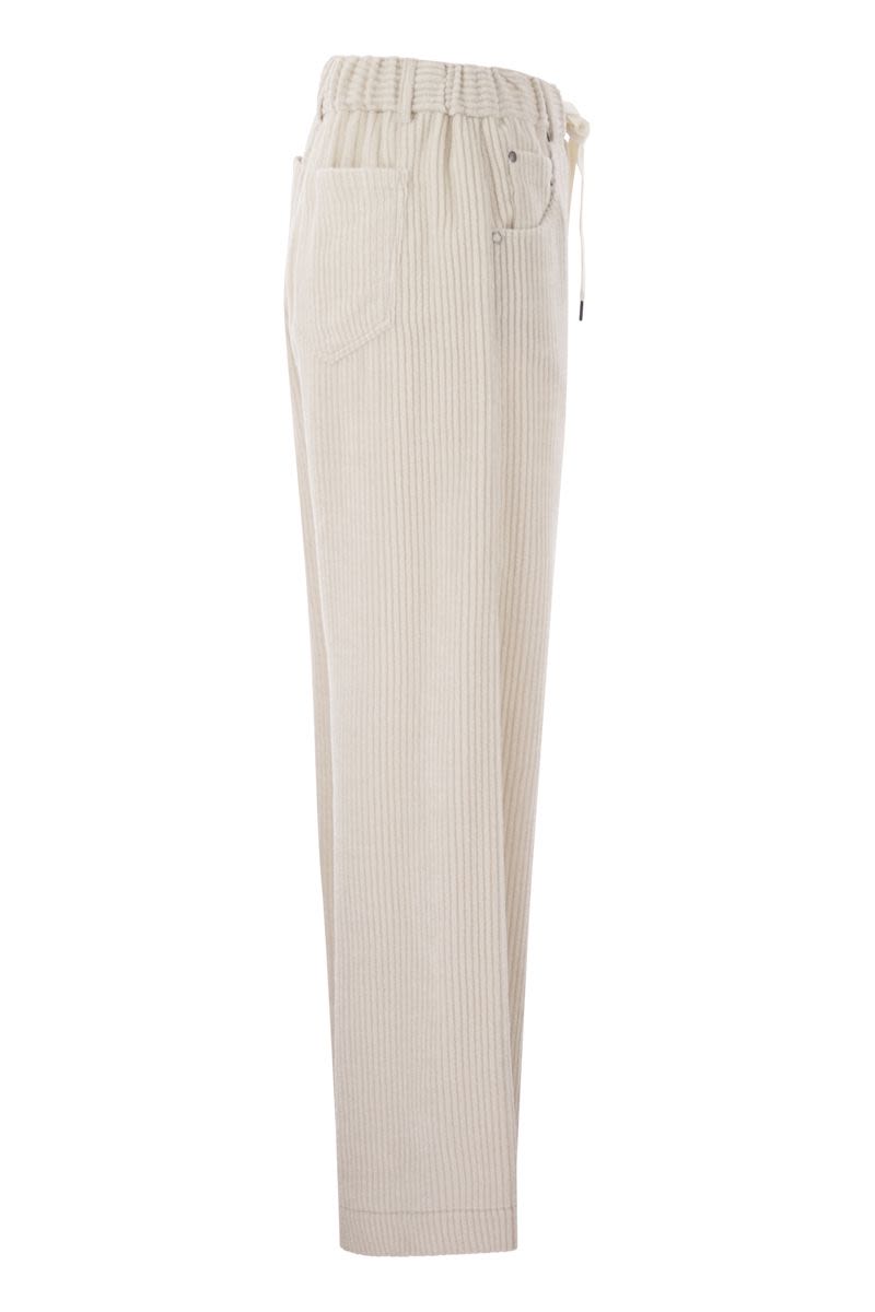 BRUNELLO CUCINELLI Fluid Corduroy Trousers with Jewelry Accents