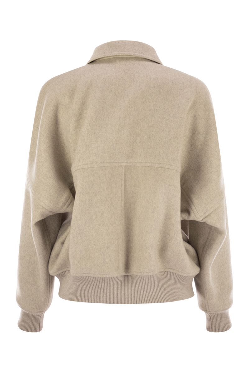 BRUNELLO CUCINELLI Double Cashmere and Wool Bomber Jacket with Shiny Zipper Pull