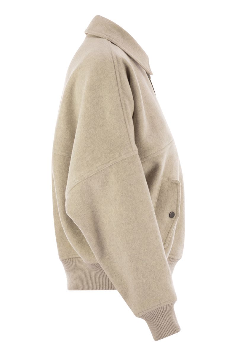 BRUNELLO CUCINELLI Double Cashmere and Wool Bomber Jacket with Shiny Zipper Pull