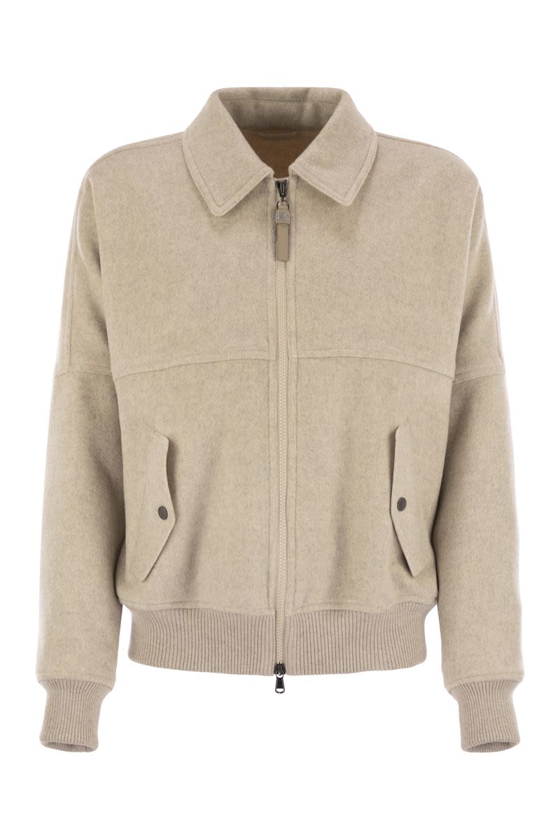 BRUNELLO CUCINELLI Double Cashmere and Wool Bomber Jacket with Shiny Zipper Pull