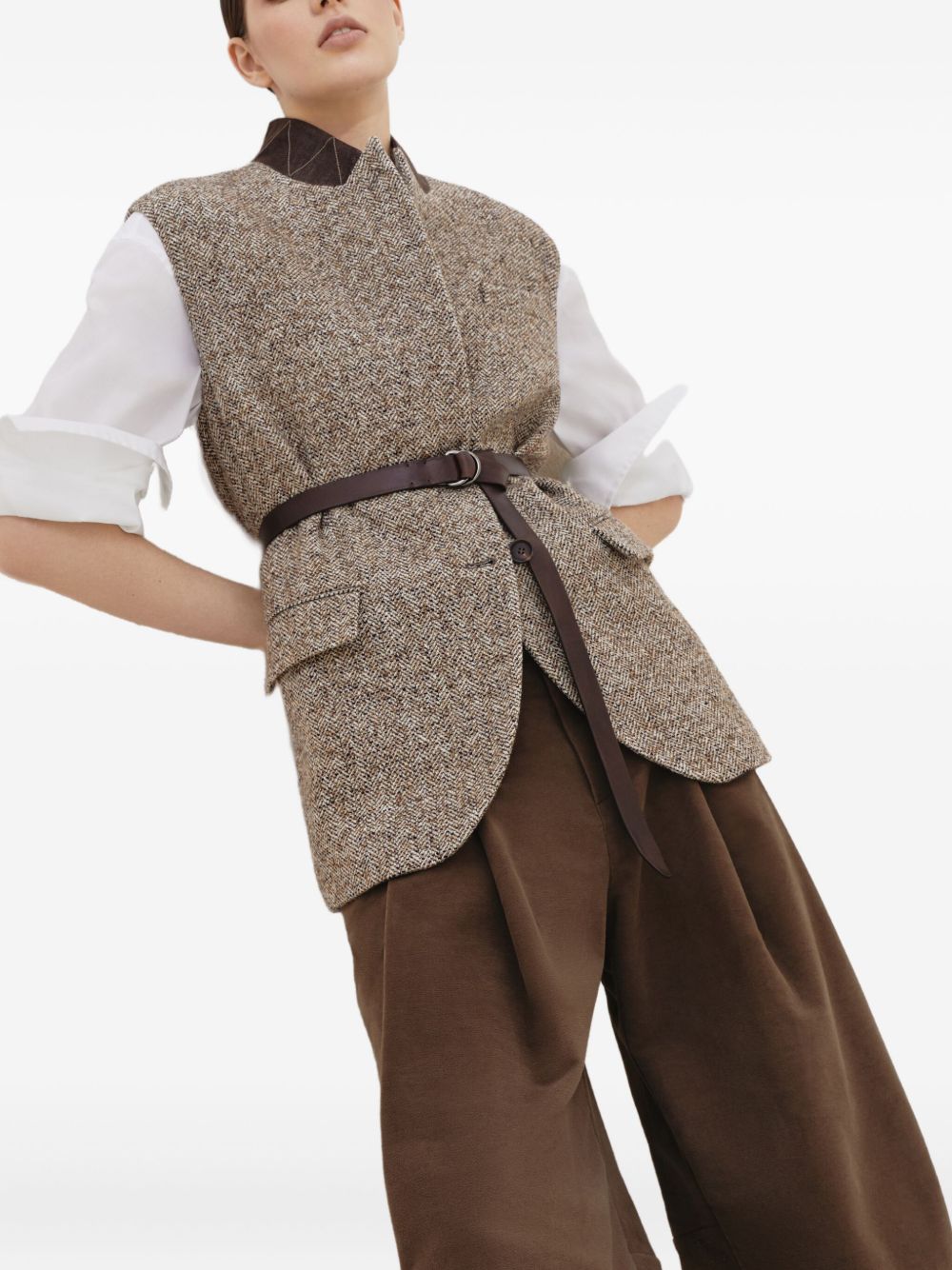 BRUNELLO CUCINELLI Herringbone Collared Sweater with Adjustable Belt - Women’s FW25