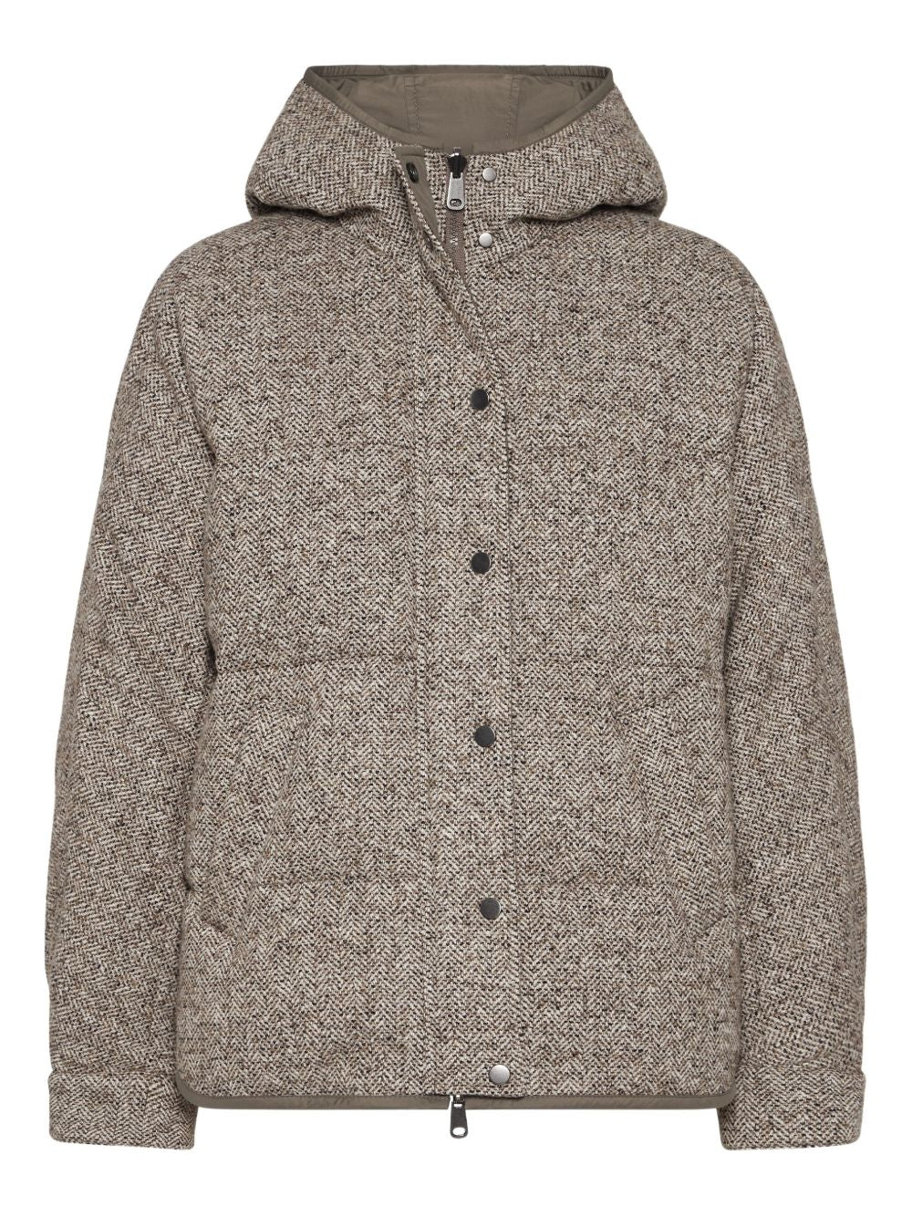 BRUNELLO CUCINELLI Reversible Virgin Wool and Silk Down Jacket with Hood