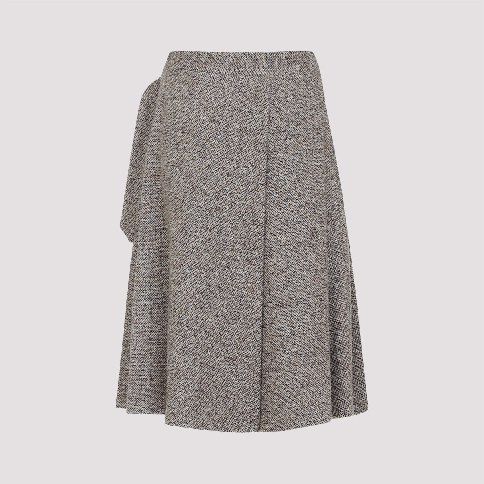 BRUNELLO CUCINELLI Knee-Length Textured Wool Skirt with Side Belt Detail