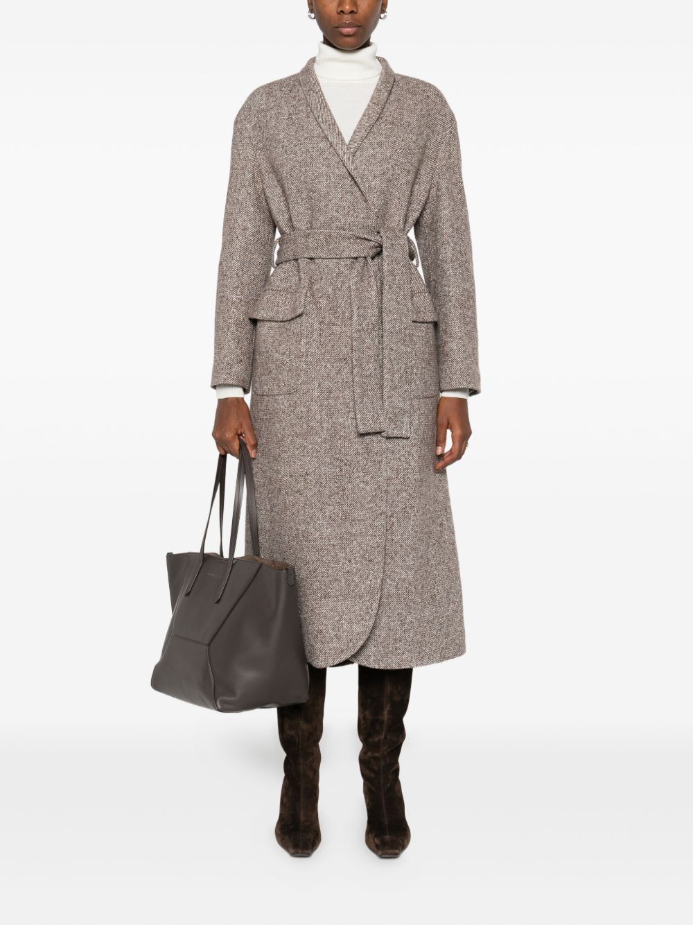 BRUNELLO CUCINELLI Wool Belted Jacket with Notched Collar - FW25