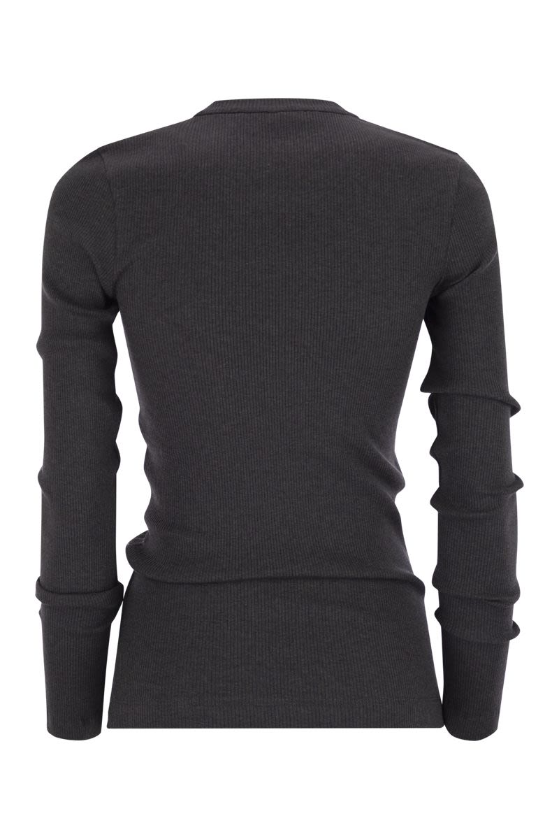 BRUNELLO CUCINELLI Embroidered Cotton T-Shirt with Dazzling Chalk Stripe for Women