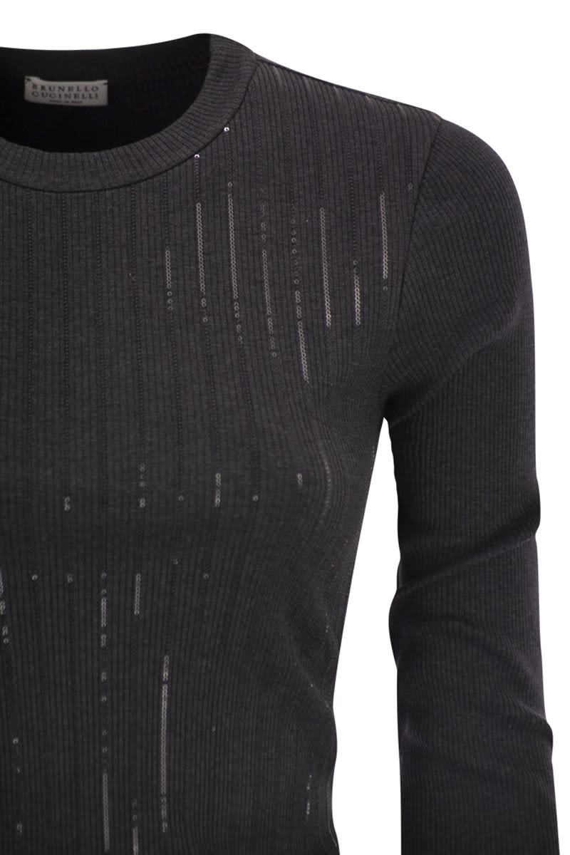 BRUNELLO CUCINELLI Embroidered Cotton T-Shirt with Dazzling Chalk Stripe for Women