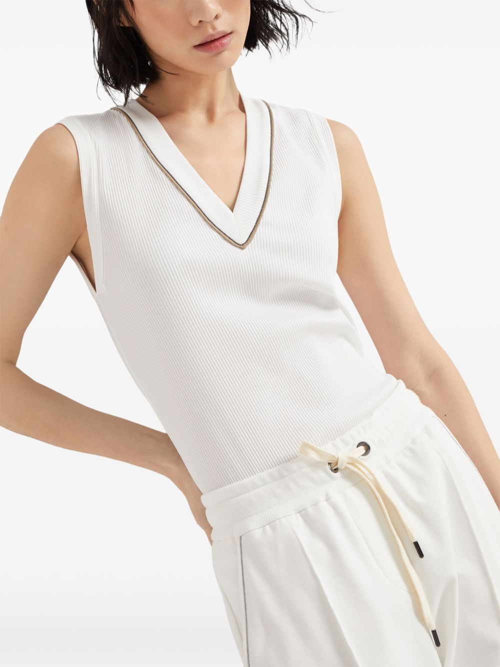 BRUNELLO CUCINELLI Sleeveless V-Neck Top with Signature Chain Detail