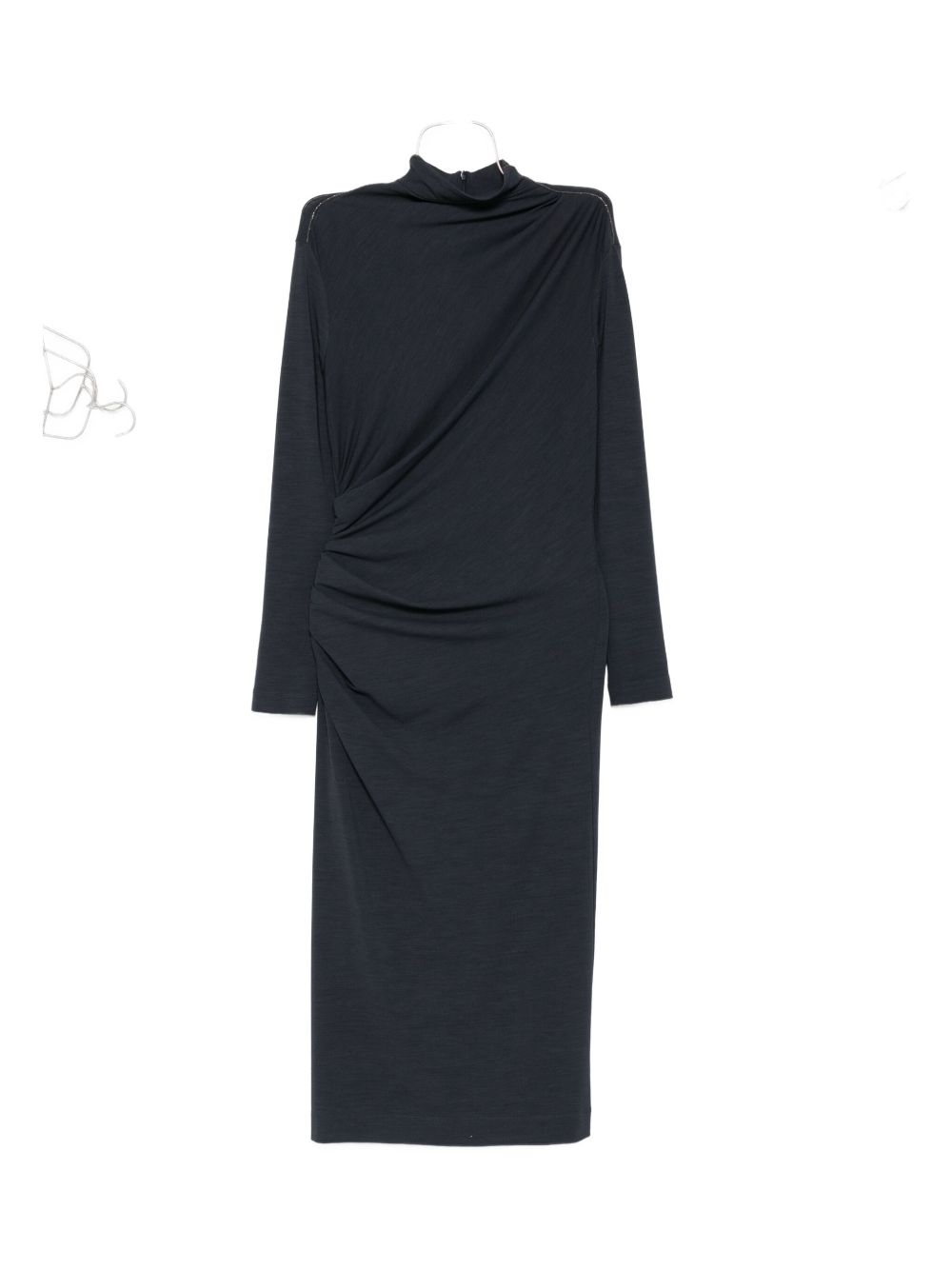 BRUNELLO CUCINELLI Wool Blend Midi Dress with High Neck and Side Slit