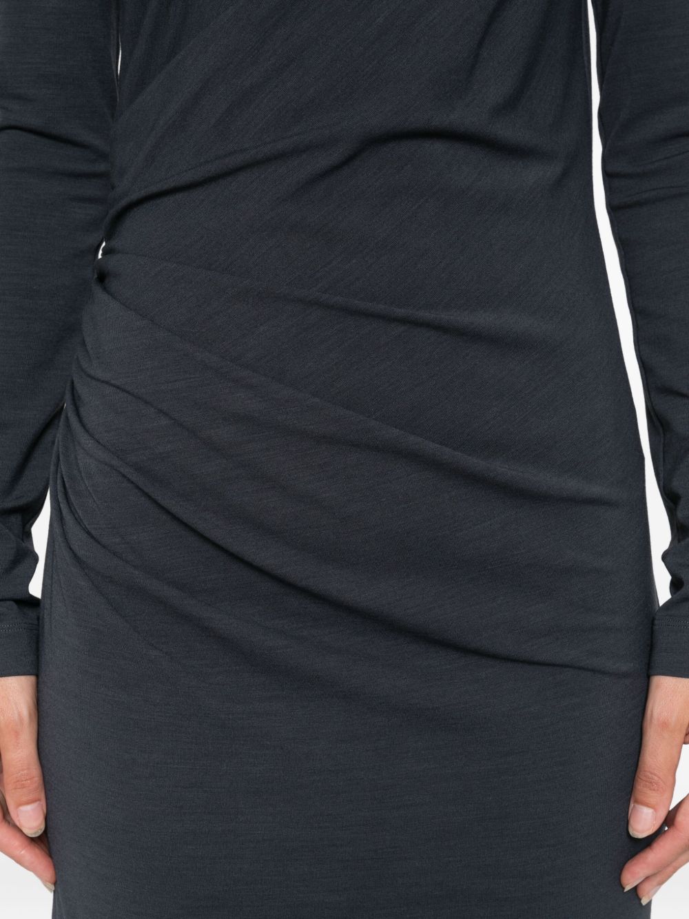 BRUNELLO CUCINELLI Wool Blend Midi Dress with High Neck and Side Slit