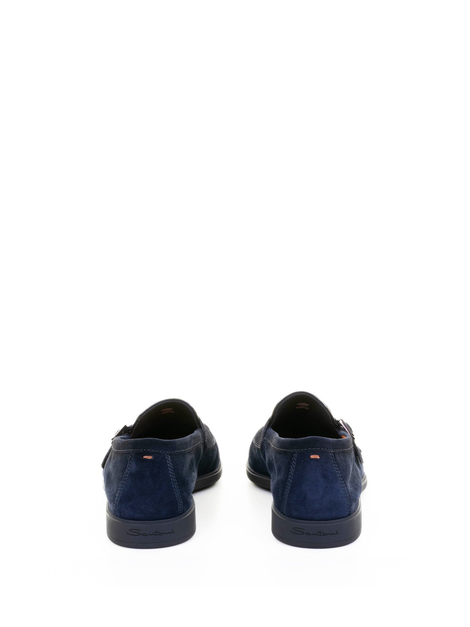 SANTONI Double Buckle Suede Moccasin for Men