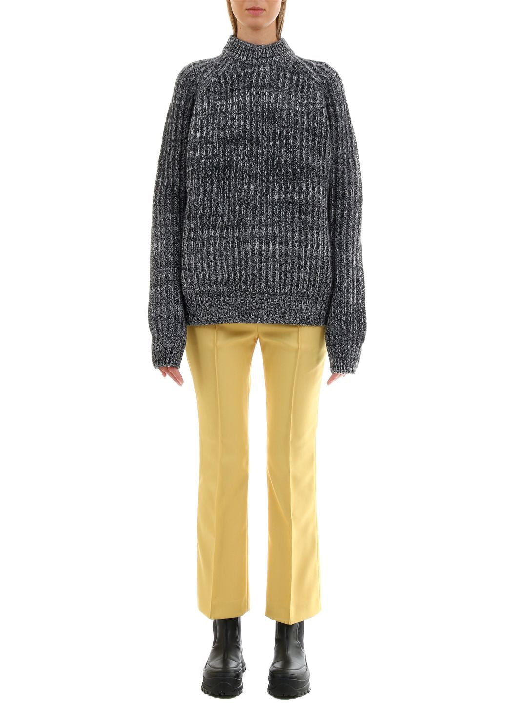 PLAN C Melange Gray Crew-Neck Pullover - Size S