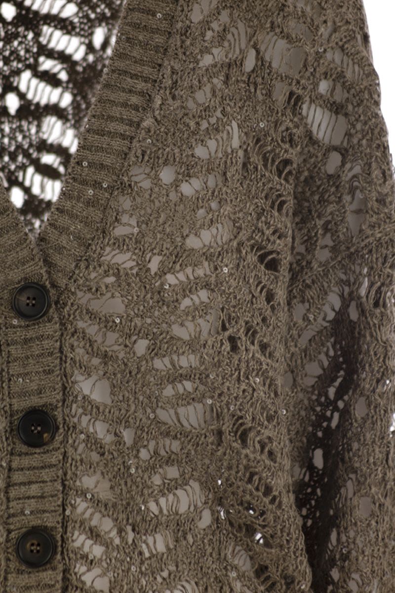 BRUNELLO CUCINELLI Foliage Lace Cardigan in Linen and Silk for Women
