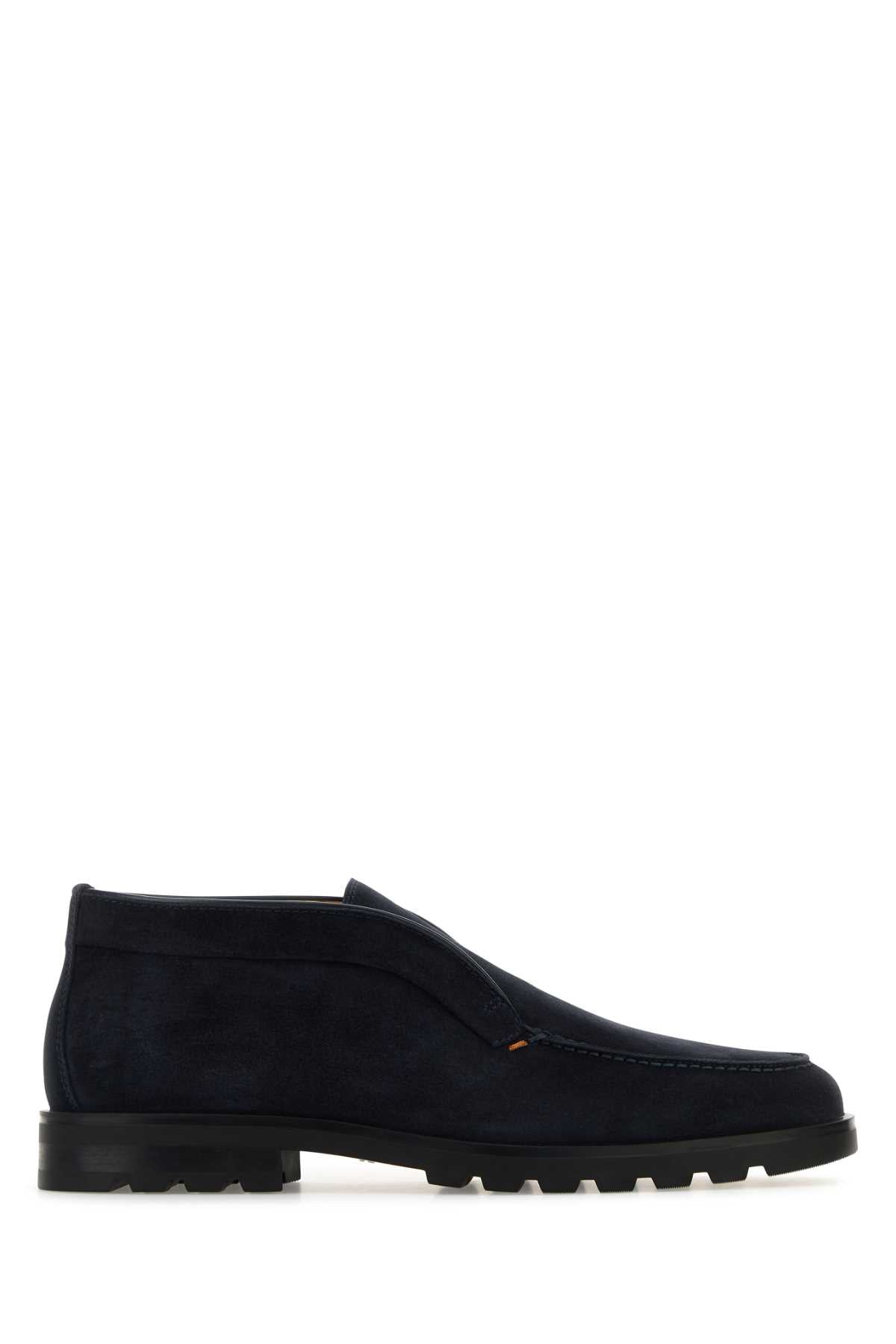 SANTONI Midnight Suede Desert Slip-Ons for Men