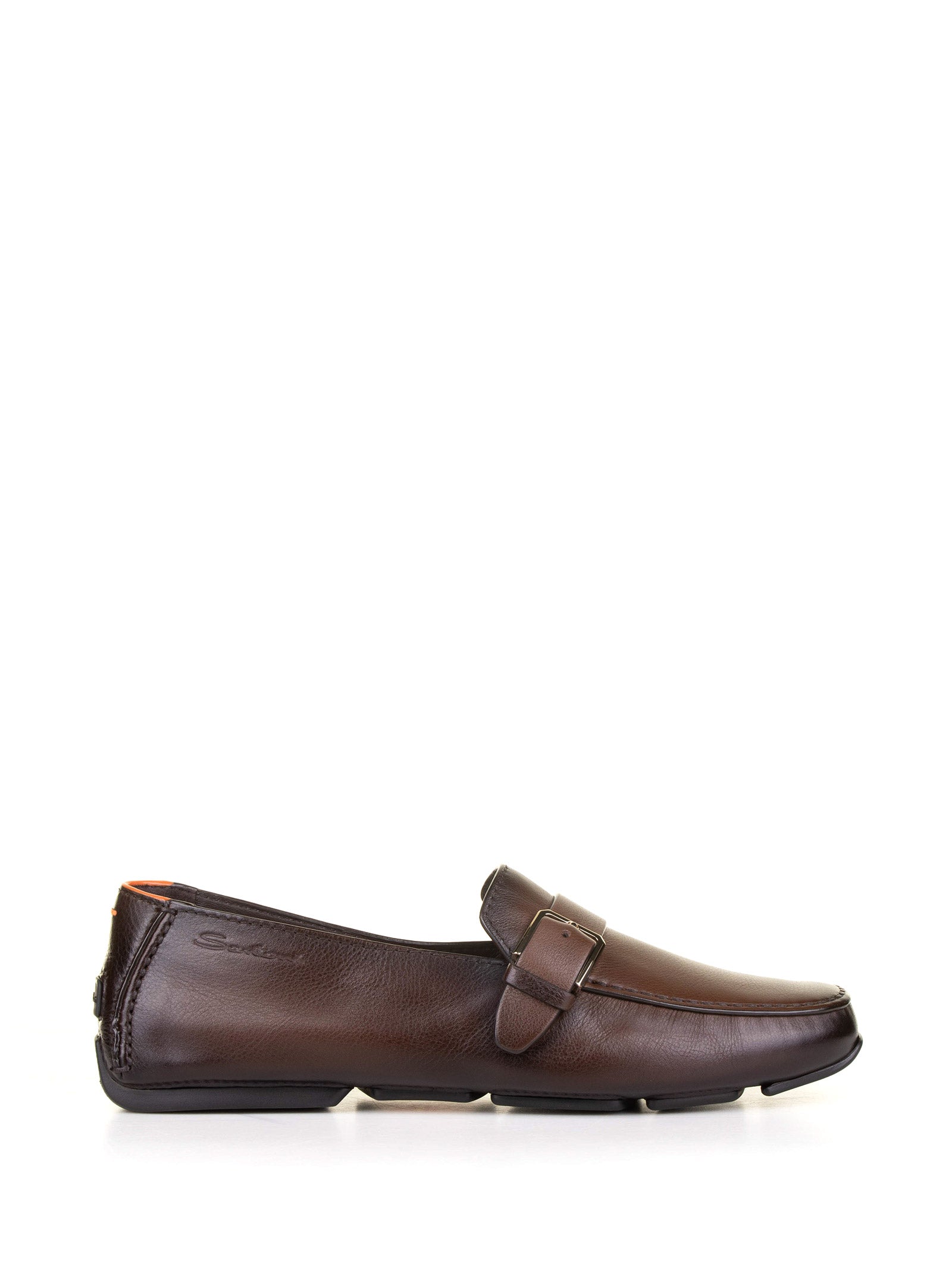SANTONI Leather Moccasin with Buckle for Men