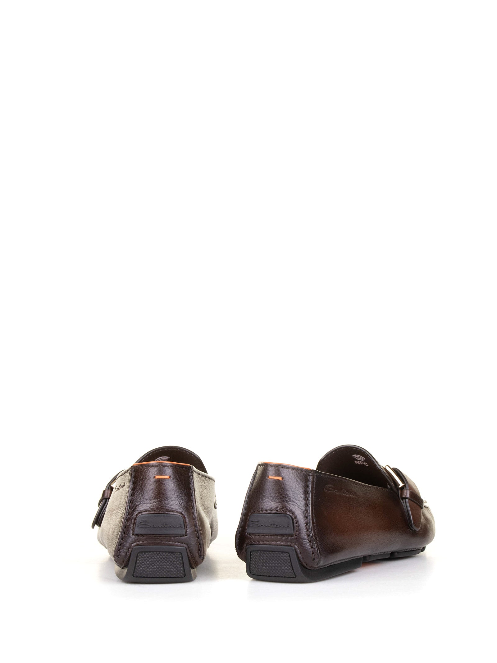 SANTONI Leather Moccasin with Buckle for Men