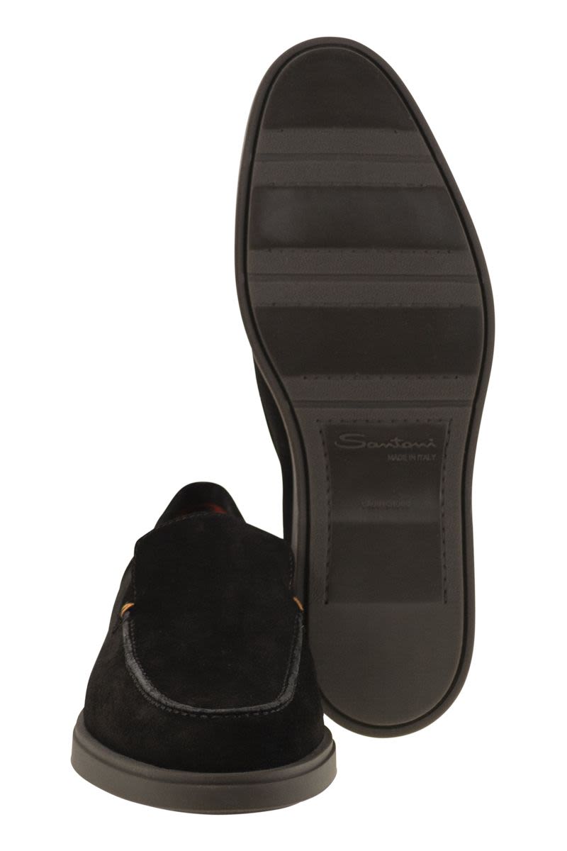 SANTONI Suede Moccasin Loafers