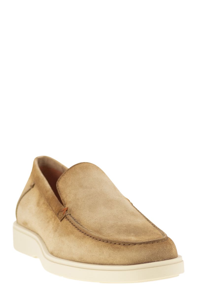 SANTONI Suede Moccasin with Classic Line and Comfortable Sole