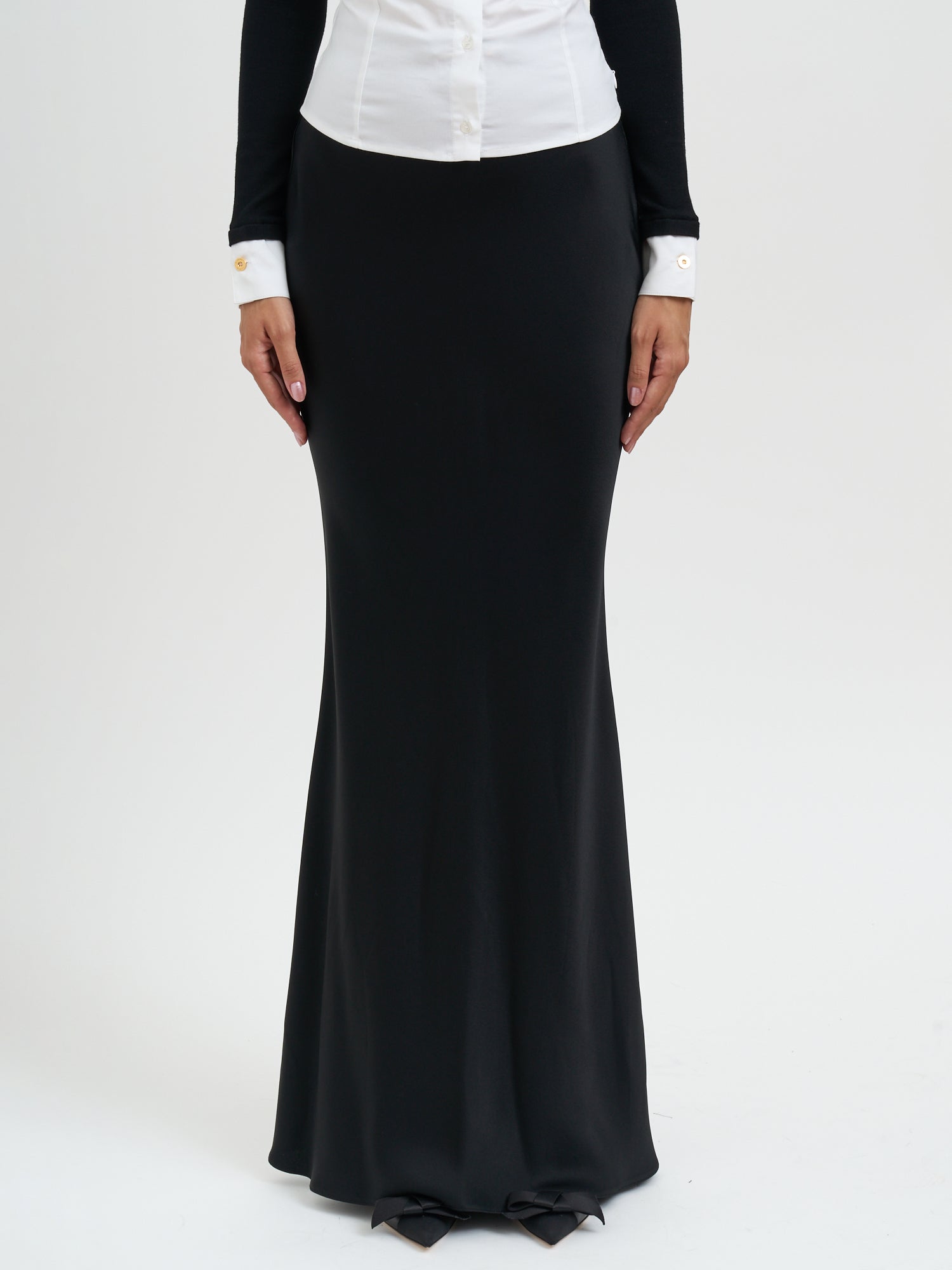 ELISABETTA FRANCHI Satin Skirt with Jewel Detail - 115 cm Length