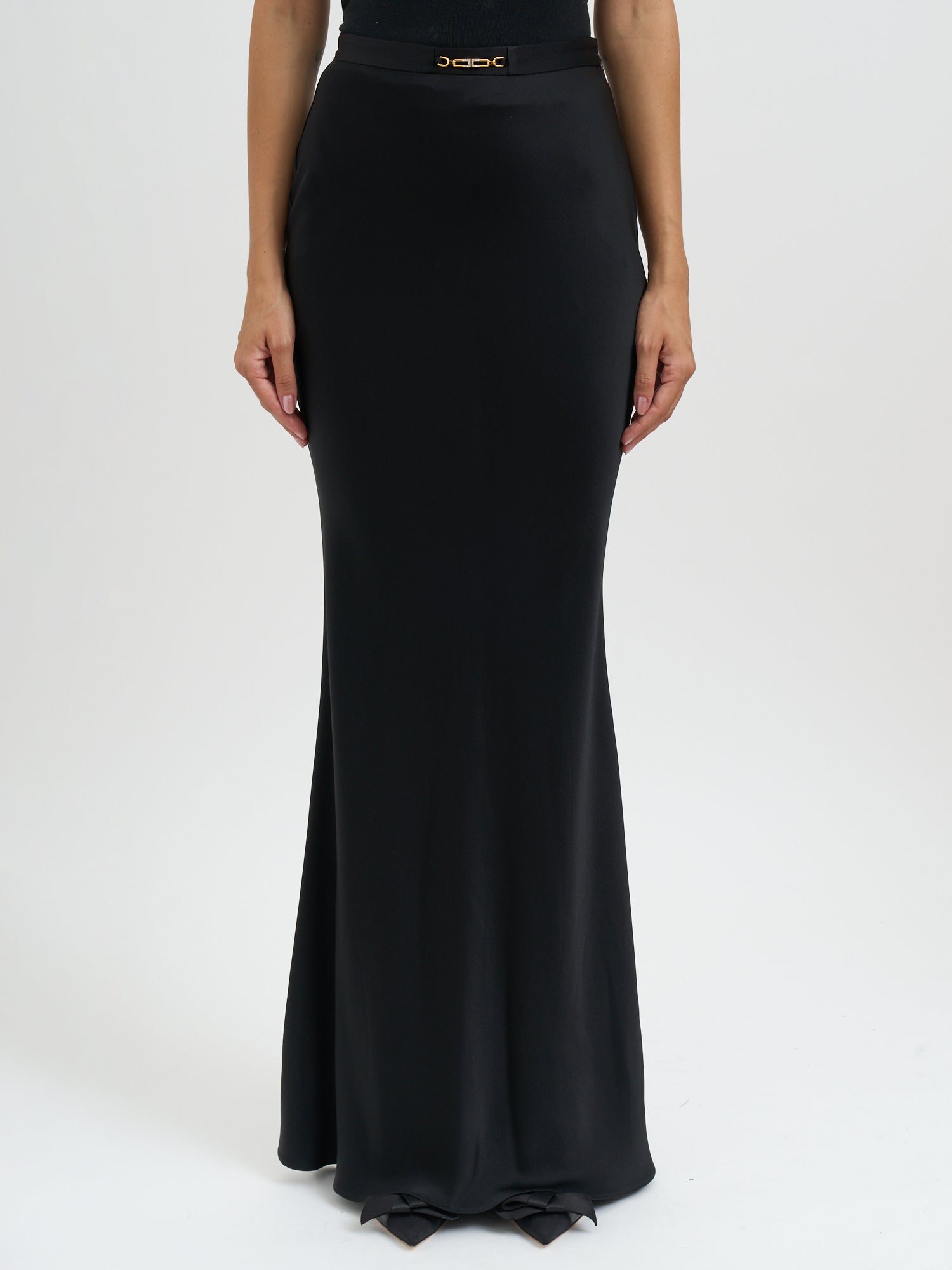 ELISABETTA FRANCHI Satin Skirt with Jewel Detail - 115 cm Length