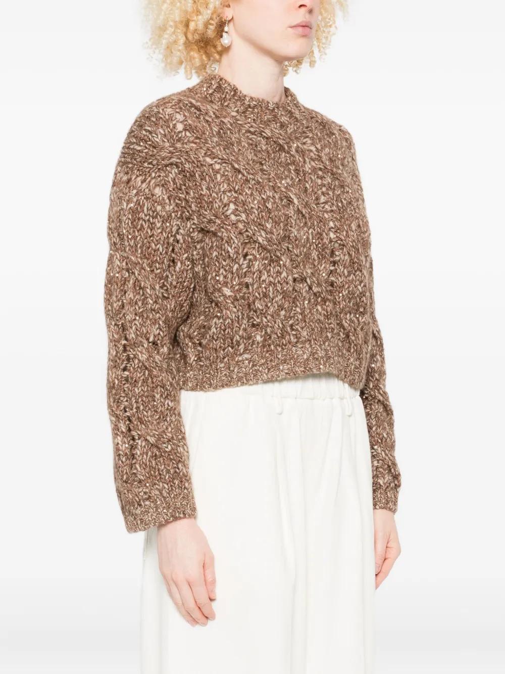BRUNELLO CUCINELLI Cable Knit Sweater with Balloon Sleeves