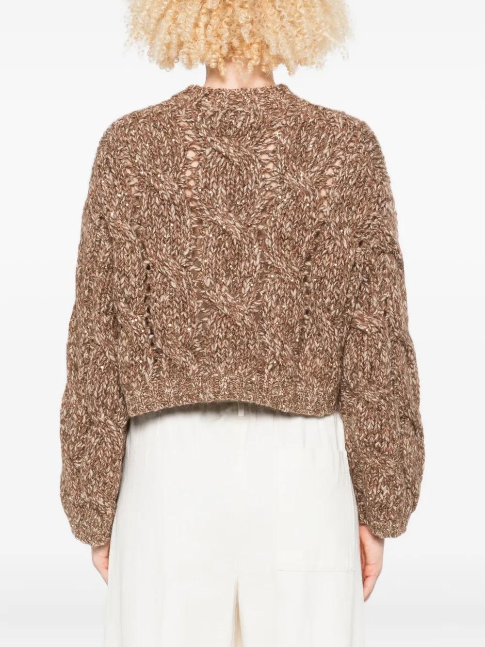 BRUNELLO CUCINELLI Cable Knit Sweater with Balloon Sleeves