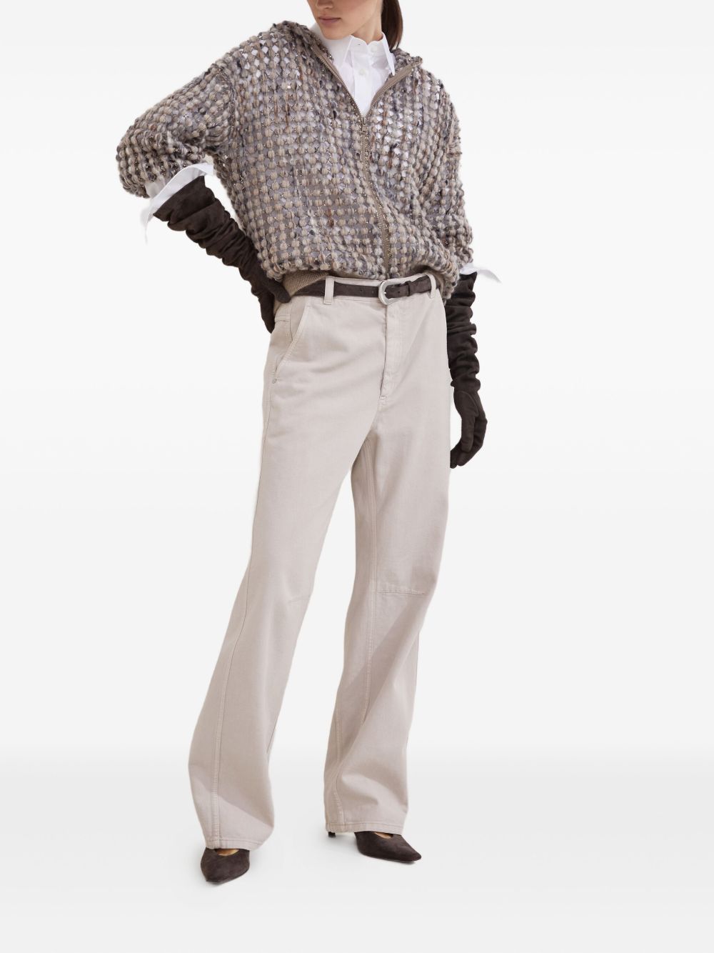 BRUNELLO CUCINELLI Embroidered Wool Hooded Cardigan