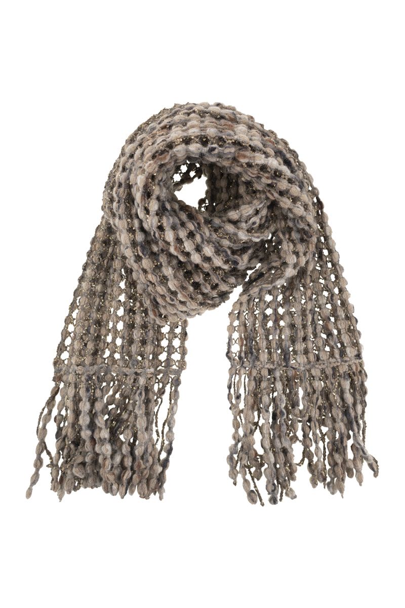 BRUNELLO CUCINELLI Balloon Net Embroidered Knit Scarf - 50 x 240 cm