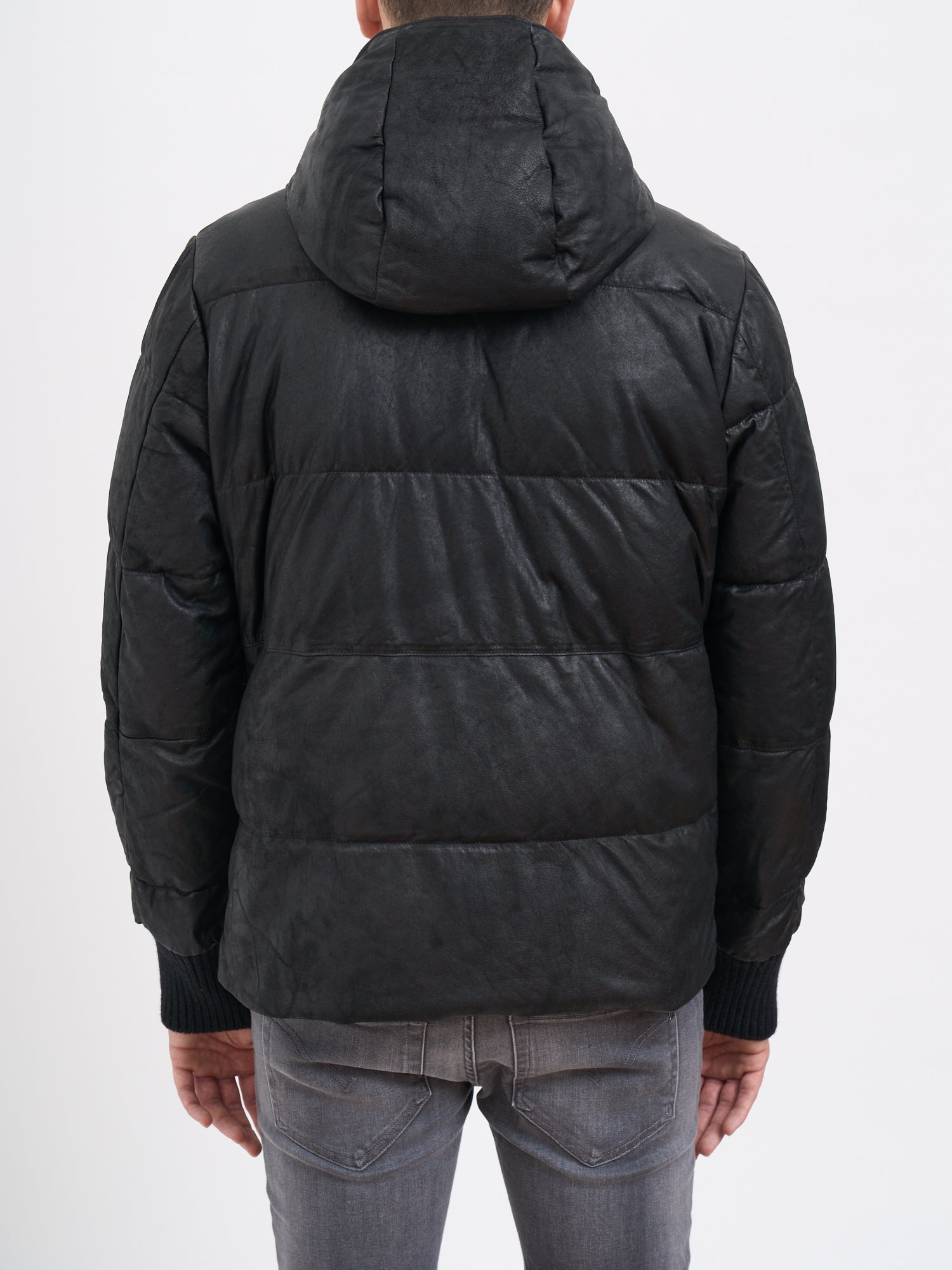 GIORGIO BRATO Men's Leather Down Jacket with Hood