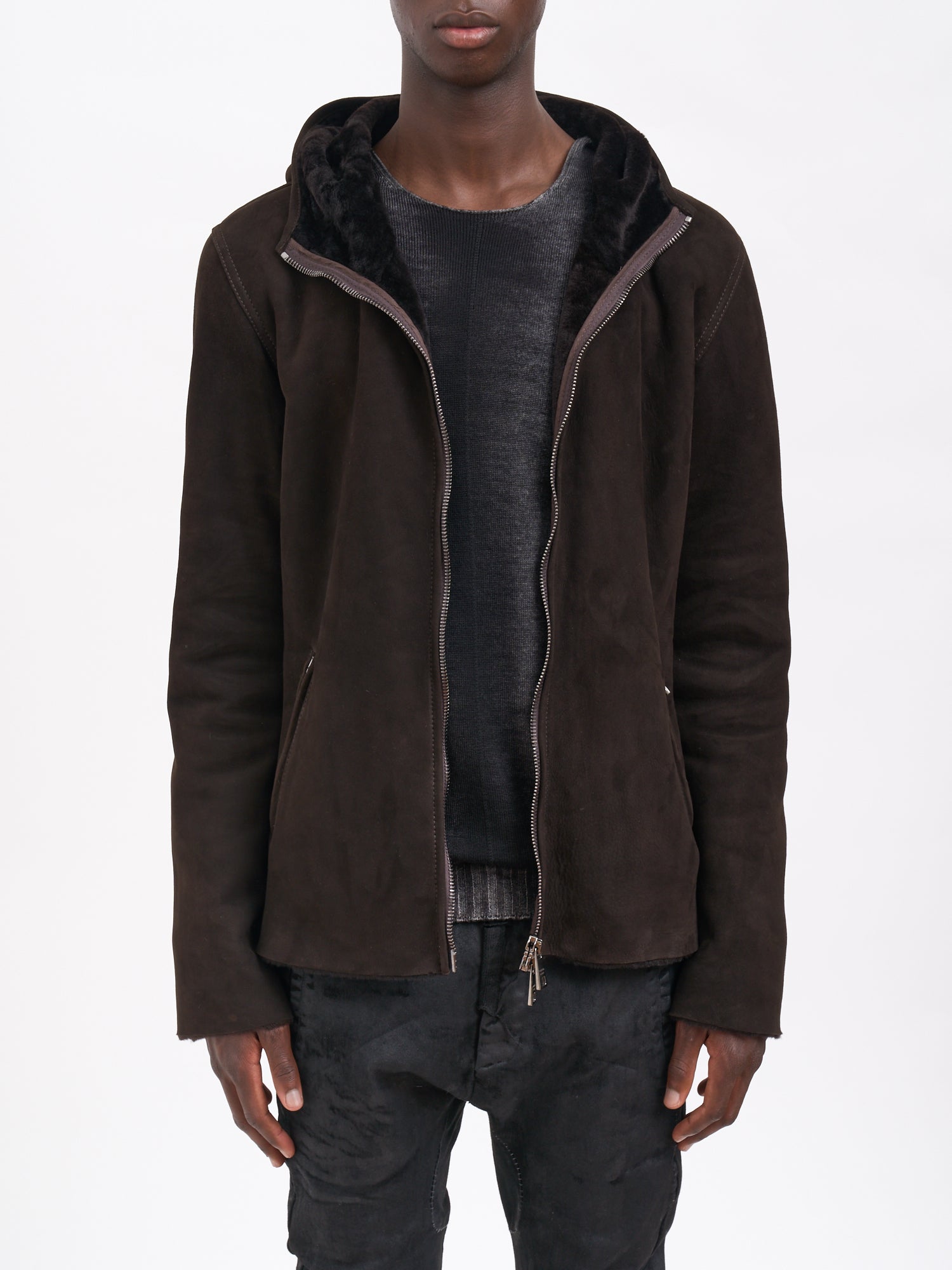 GIORGIO BRATO Men's Sheepskin Hooded Jacket with Front Zip - Size 50