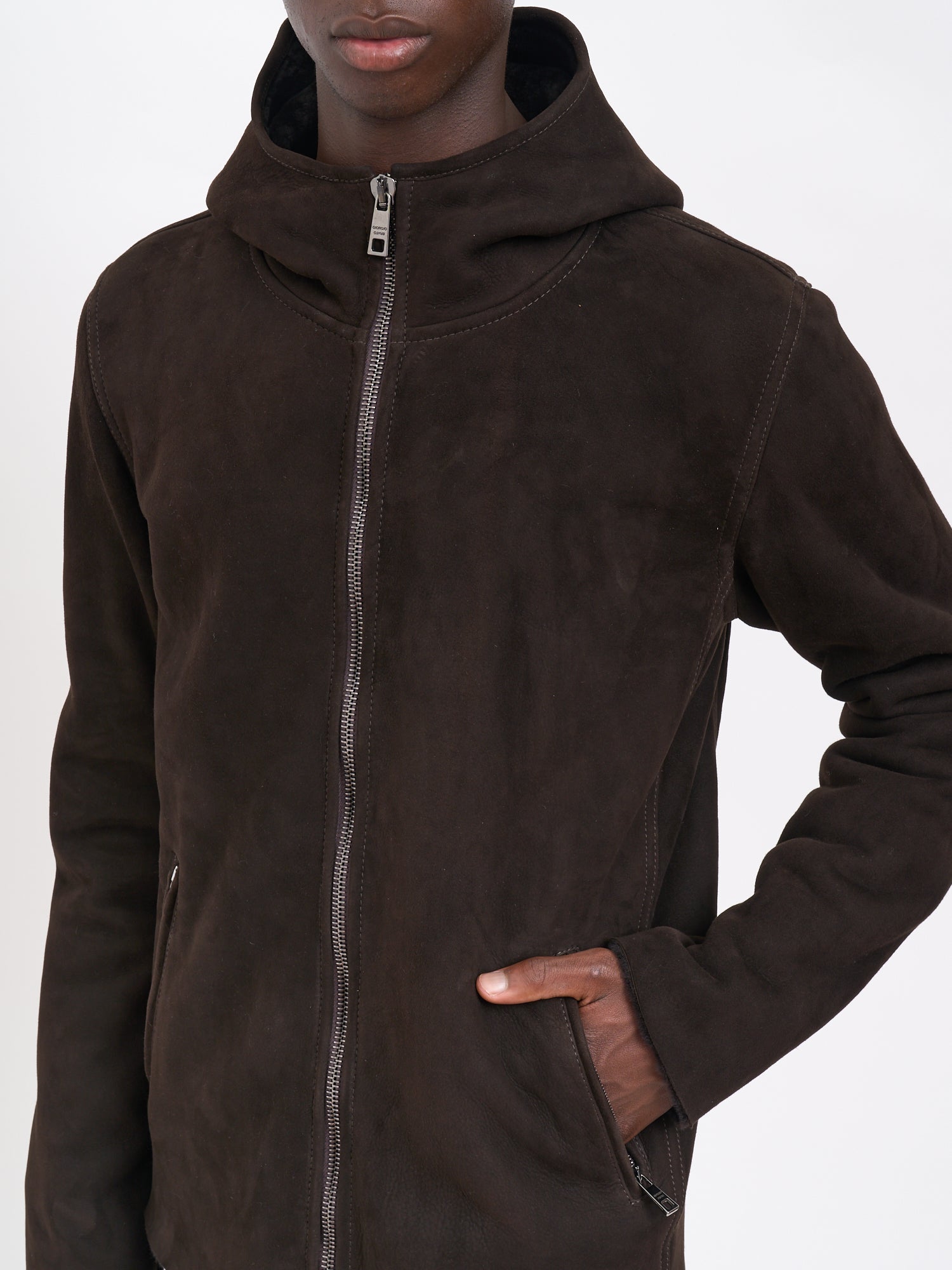 GIORGIO BRATO Men's Sheepskin Hooded Jacket with Front Zip - Size 50