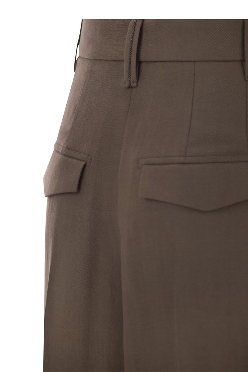 BRUNELLO CUCINELLI Sartorial Wide Trousers in Fluid Viscose and Linen Twill