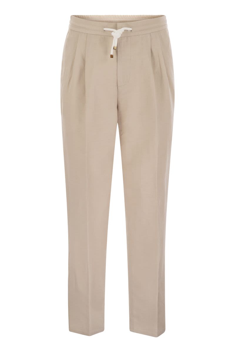 BRUNELLO CUCINELLI Linen Blend Drawstring Trousers for Men