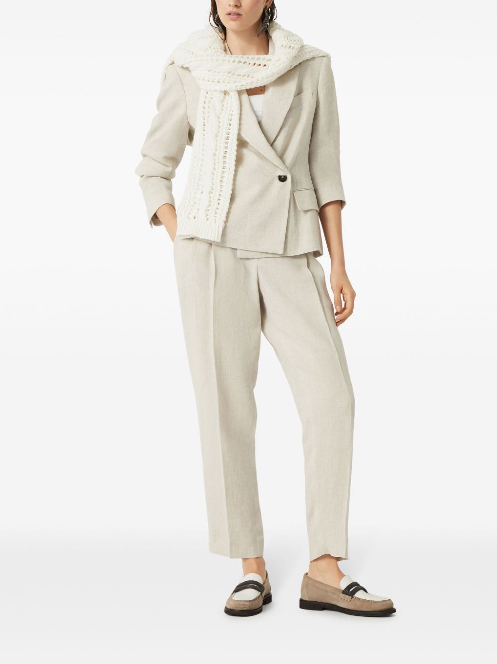 BRUNELLO CUCINELLI Slouchy Trousers in Sparkling Linen Canvas with Jewelry Embellishments