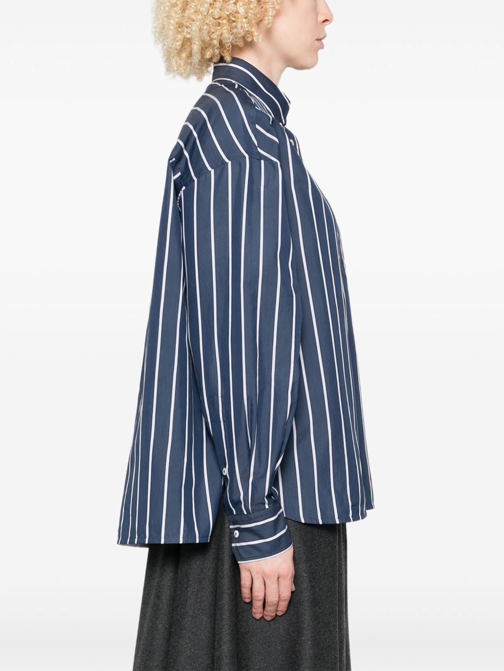 BRUNELLO CUCINELLI Striped Cotton Button-Up Shirt with Curved Hem