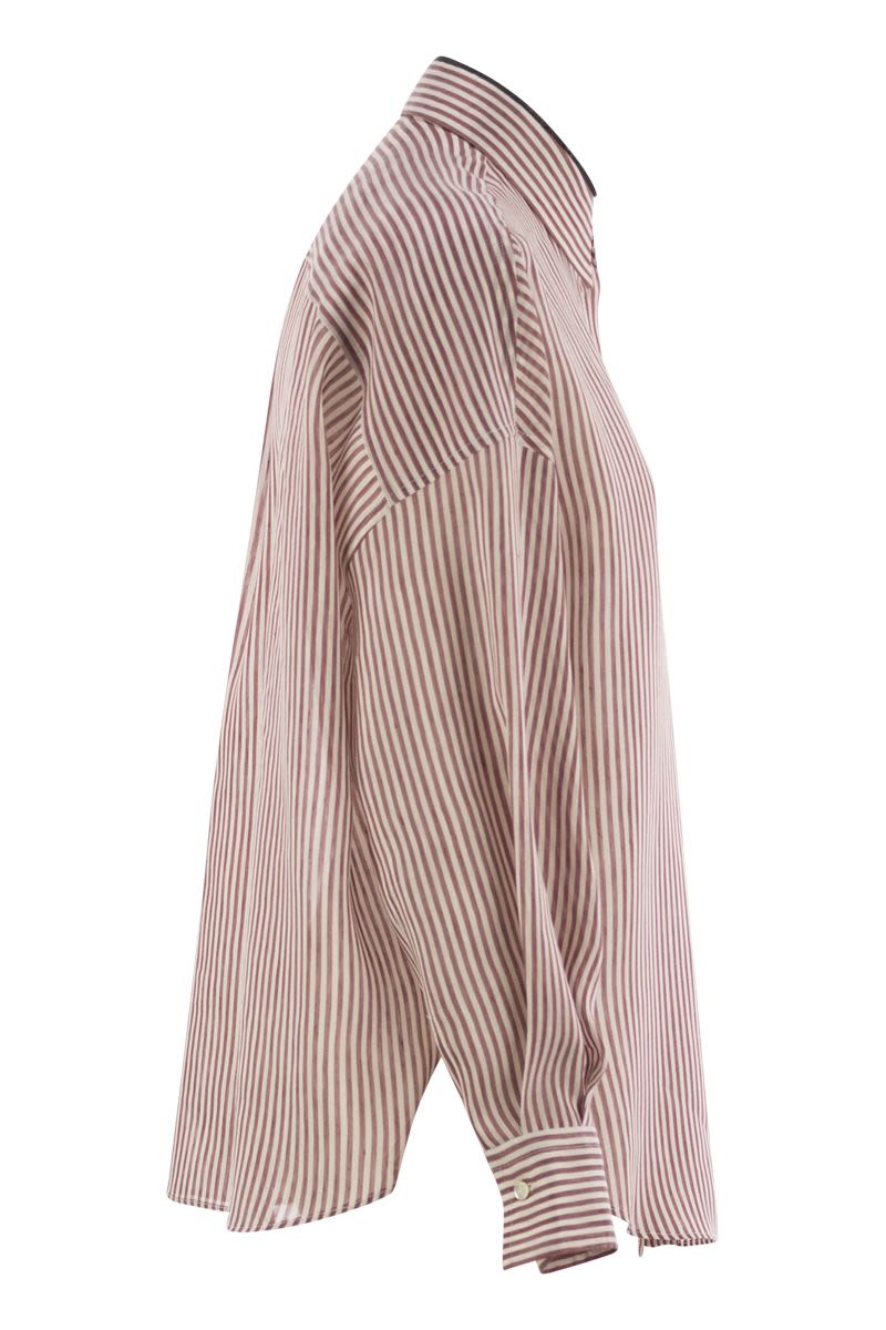 BRUNELLO CUCINELLI Light Knit Striped Shirt with Shiny Collar Detail