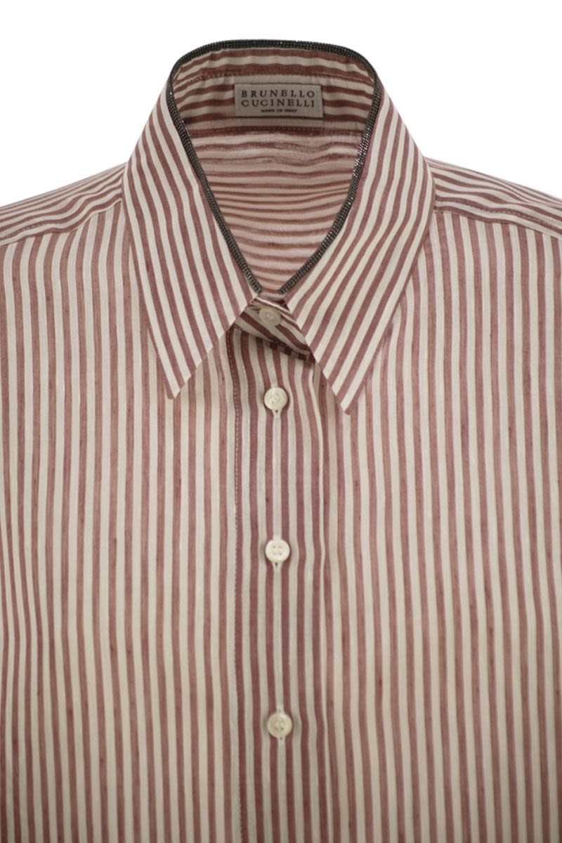 BRUNELLO CUCINELLI Light Knit Striped Shirt with Shiny Collar Detail