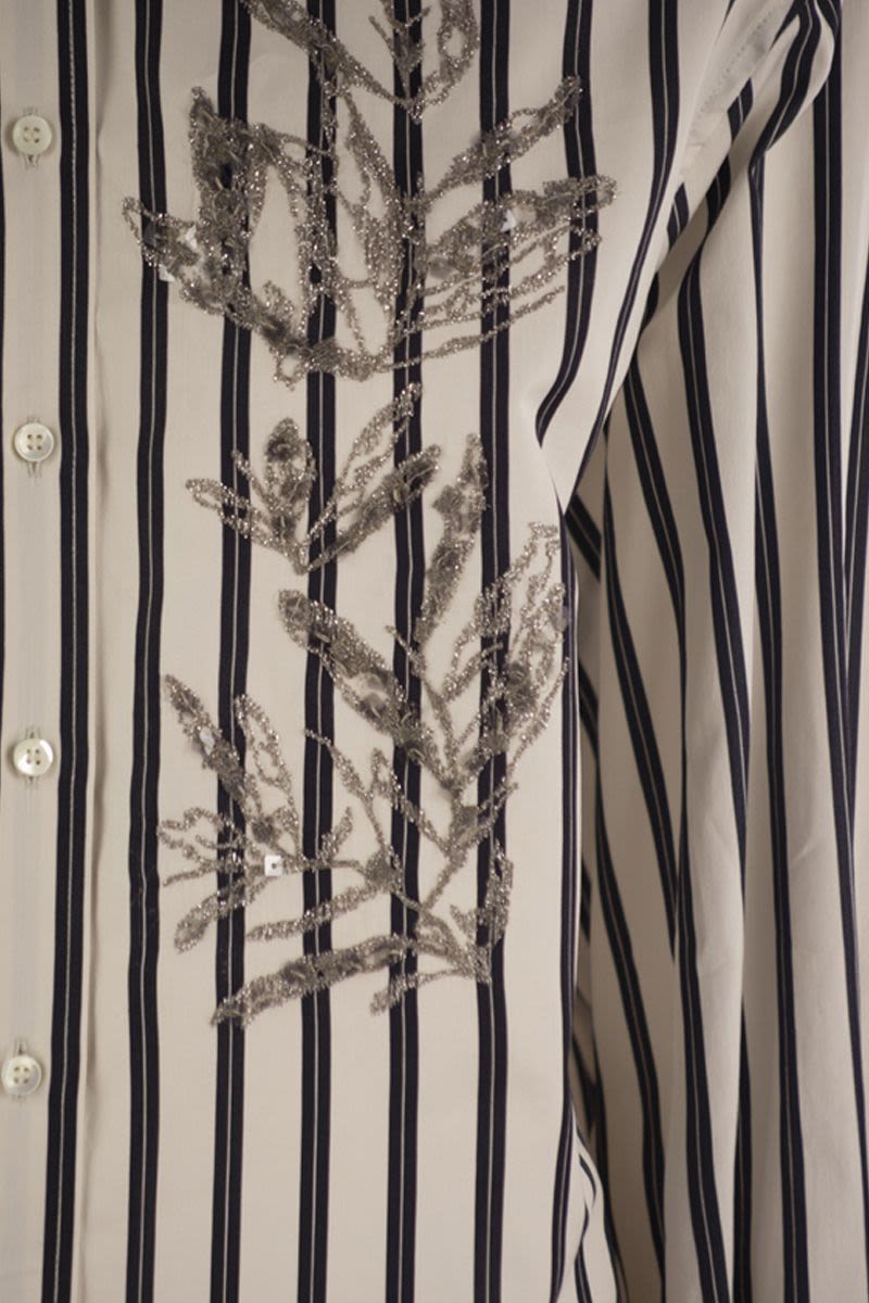 BRUNELLO CUCINELLI Glistening Herbarium Embroidered Regimented Cotton-Silk Poplin Shirt